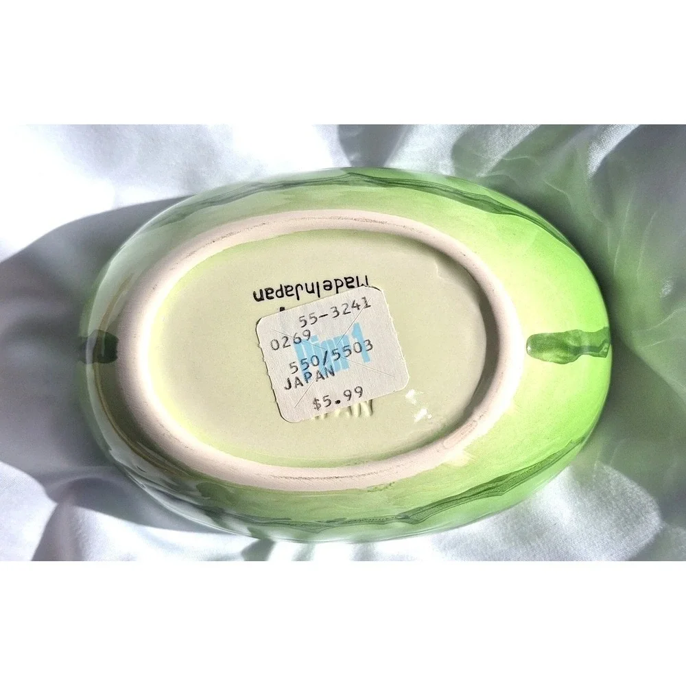 Vtg Pier One Japan Watermelon Ceramic Bowl Oval Pink Green Fruit Dish 550/5503
